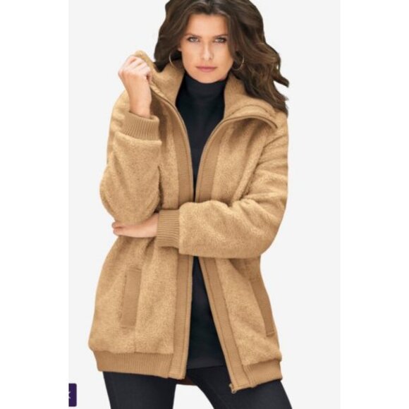 ROAMAN’S Camel Textured Fleece Bomber Coat Ladies Plus Size 3X Size 30W 32W * - Picture 1 of 10
